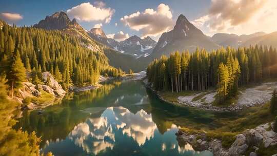 山林湖泊自然风光全景