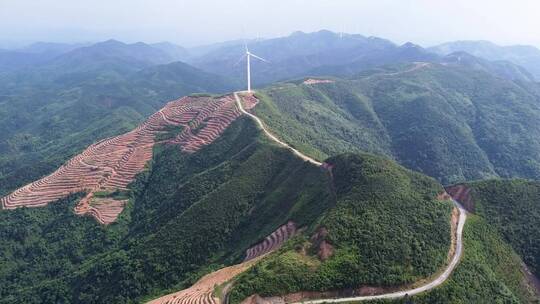 航拍户外自然风光山区风力发电