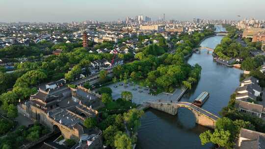 京杭运河苏州盘门景区（航拍视频）