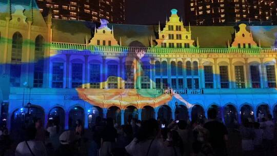 青岛红树林酒店，城堡3D光影秀表演