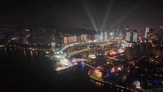 4K航拍大连星海广场海景跨海大桥夜景