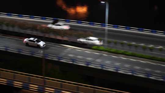 夜晚城市道路车流交通马路车来车往街景夜景