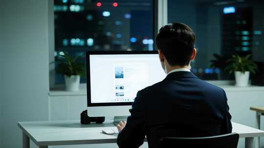 男人深夜加班商务办公场景视频