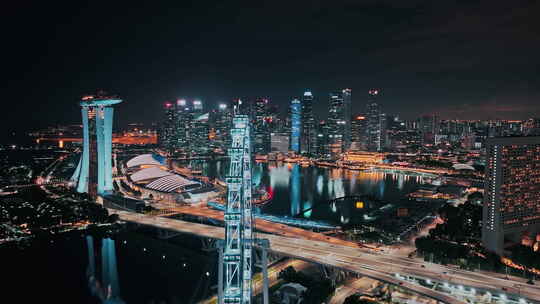 电影航拍空镜新加坡滨海湾CBD高级纯净夜景