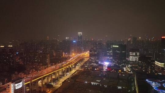 航拍卢浦大桥高架的夜景