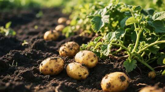 田地里收获的新鲜土豆