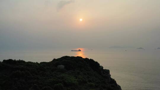 雾霾海边太阳素材