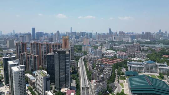 航拍湖北武汉城市高楼交通