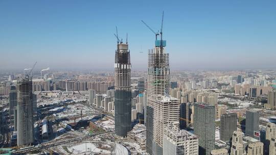 航拍山东济南奥体中心济南新城城市高楼