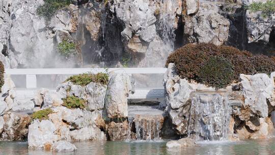 中式合院外景观水池假山假石视频素材模板下载