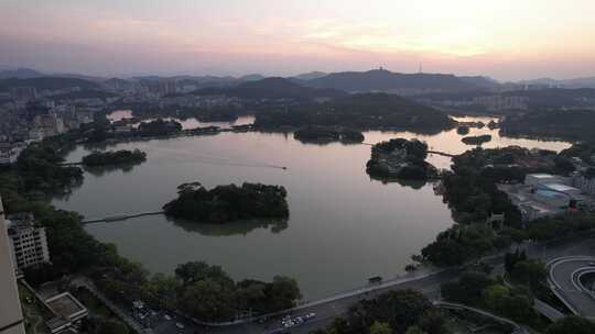 广东惠州西湖5A景区日落晚霞夕阳航拍