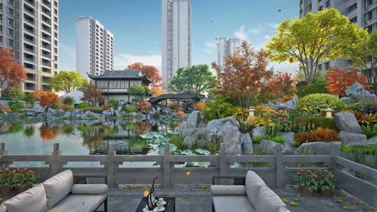 新中式江南园林庭院动画素材视频素材模板下载