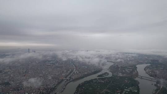 城镇阴雨天航拍视频素材模板下载