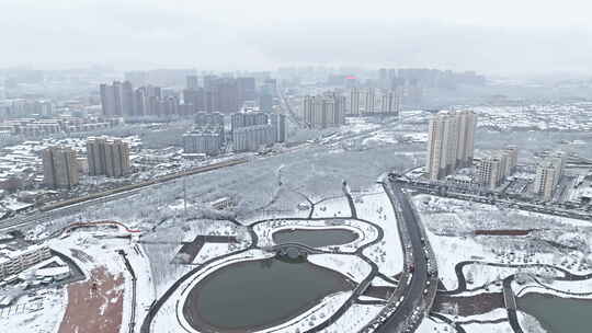 航拍晋城法治公园雪景