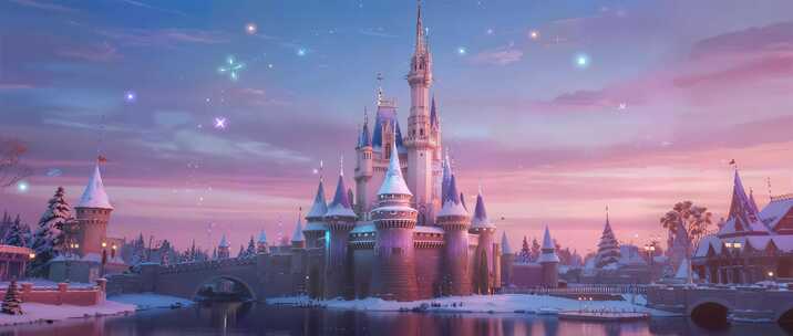 宽屏童话世界梦幻城堡唯美雪景舞台场景