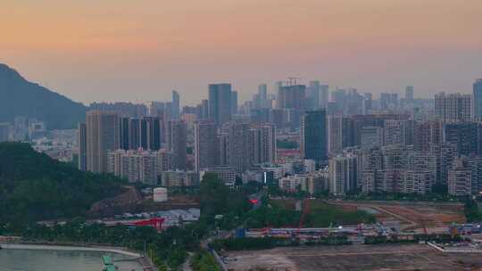 夕阳西下深圳湾航拍日落傍晚黄昏风景风光深