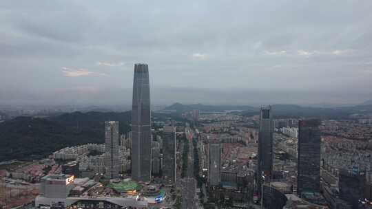 广东东莞城市CBD鸿福路高楼航拍