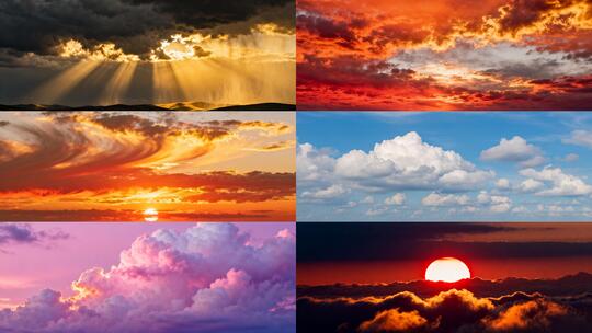 多组日出日落光影变幻天空云彩延时丁达尔光
