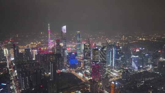 广州珠江新城灯光秀夜景航拍