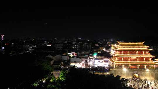 广东潮州古城广济门城楼夜景航拍