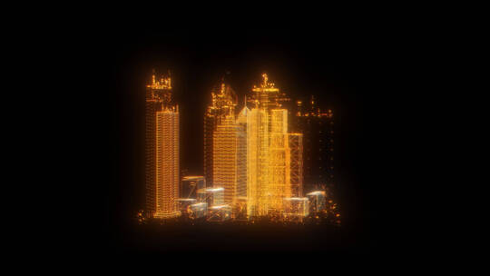 4k金黄色粒子城市建筑透明模型素材 (3)