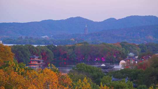 杭州西湖秋天夜景风景