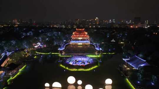 航拍苏州盘门景区中秋灯会夜景