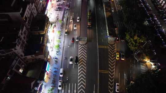 夜晚的广州城市道路航拍