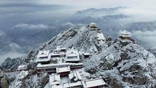 河南老君山冬季雪后云海大气航拍