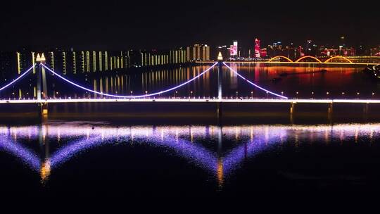 长沙三汊矶大桥夜景航拍
