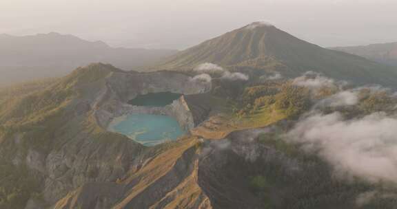 印尼，火山，湖泊，无人机