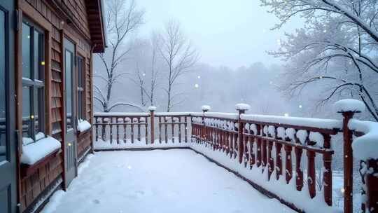 冬季甲板柱雪景4k舞台粒子活动背景