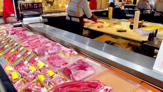 城市购物人流肉类区视频素材模板下载