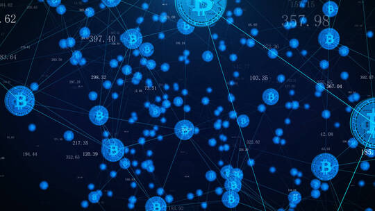 区块链概念和比特币图标连线视频素材模板下载
