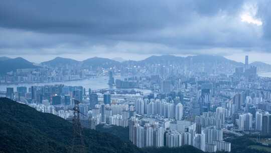 香港太平山维多利亚港CBD中环日落延时