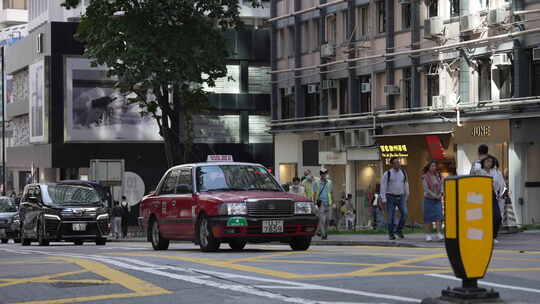 香港红色出租车街景视频素材模板下载