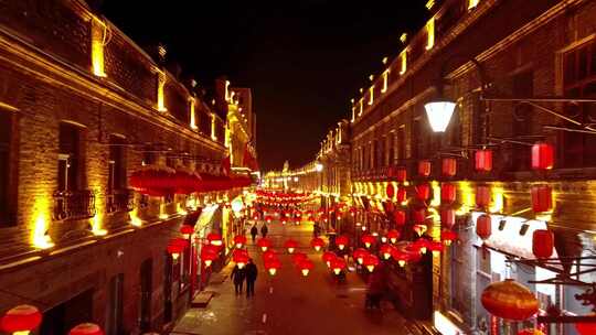东北黑龙江哈尔滨街道夜景航拍