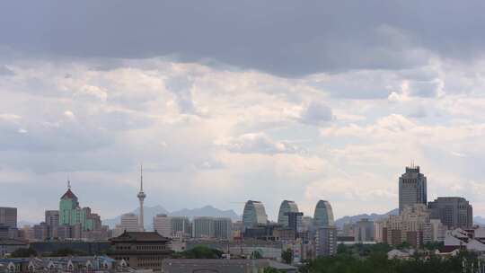 北京城市天际线 壮观流云 雨幕降临 光影