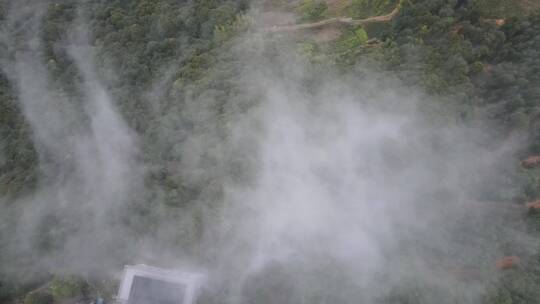 航拍俯拍乡间雨雾云雾山野山峰山丘风景大景