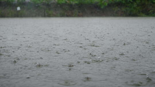 农村下雨池塘水滴慢镜头升格