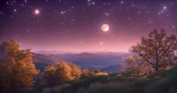 山间月夜星空风景