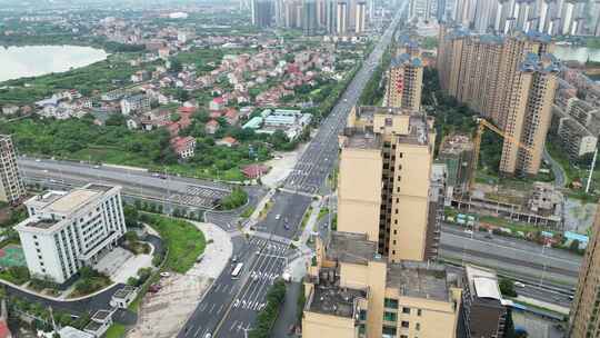 航拍衡阳城市道路衡州大道高空