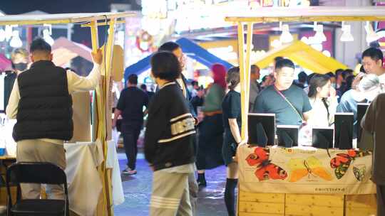 浙江省杭州市拱墅区武林夜市夜晚夜景逛街购