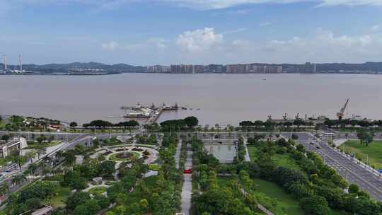 合集广东汕头城市绿化开放广场航拍
