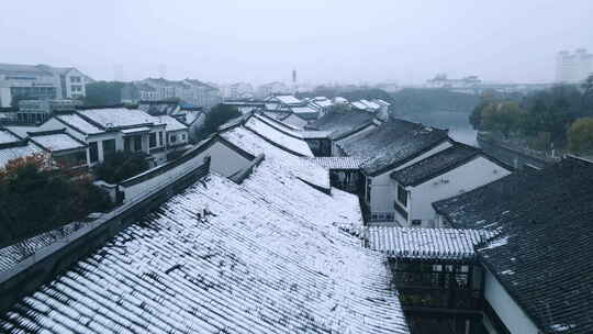 航拍苏州盘门雪景 苏州雪景