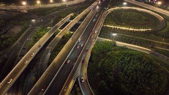 洛阳隋唐立交桥交通夜景航拍