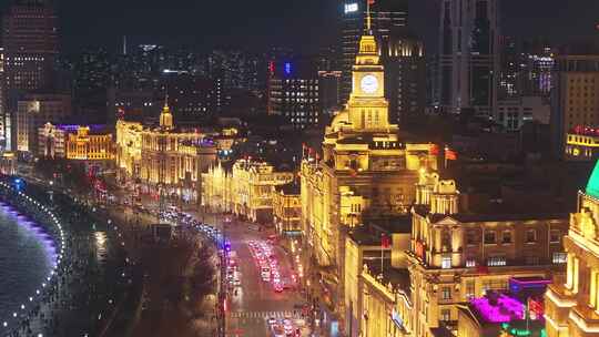 上海 外滩夜景  历史建筑视频素材模板下载