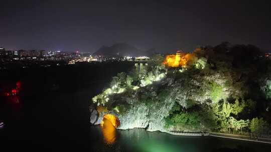 航拍广西桂林象山景区夜景