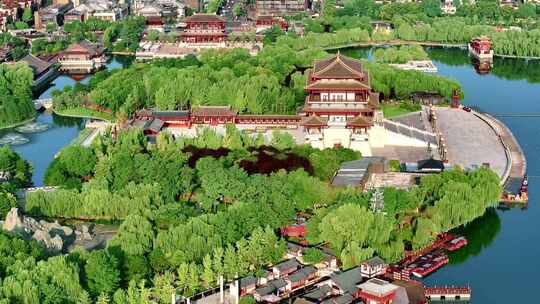 航拍西安大唐芙蓉园