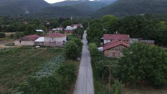 航拍山间乡村村路